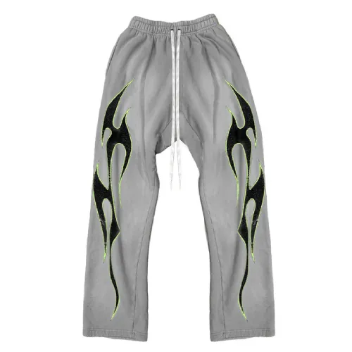 Grey Hellstar Flame Sweatpants for men - Hellstar Clothing