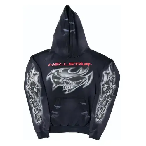 Black Hellstar Airbrushed Skull Hoodie - Hellstar Clothing